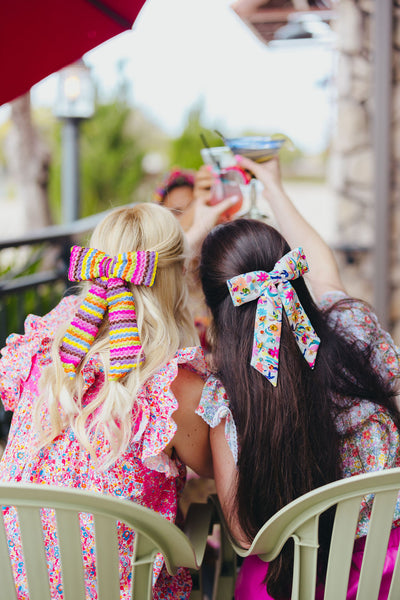 Fiesta Ruffle Rainbow Bow Barrette