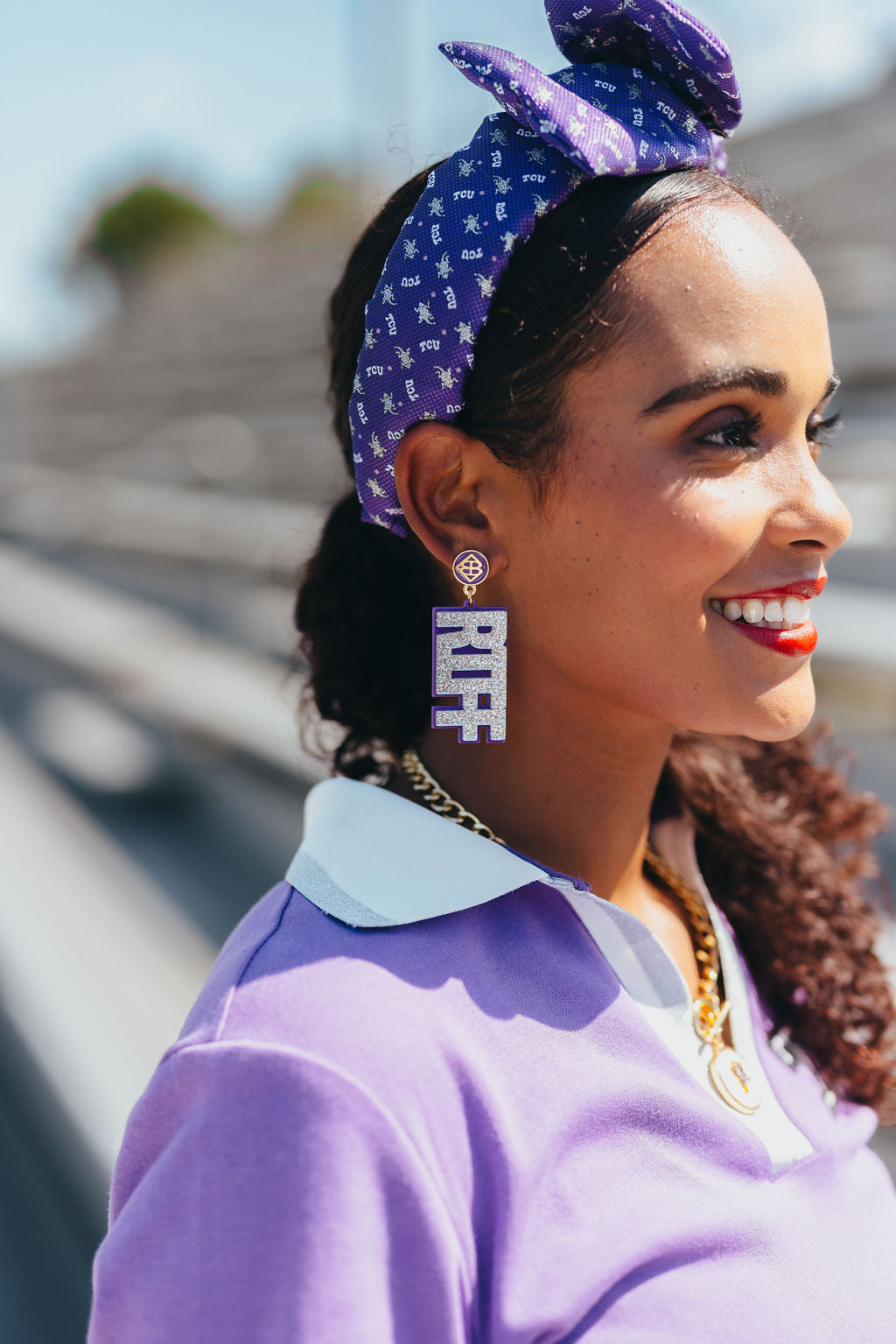 TCU Silver Glitter and Purple RIFF RAM Earrings