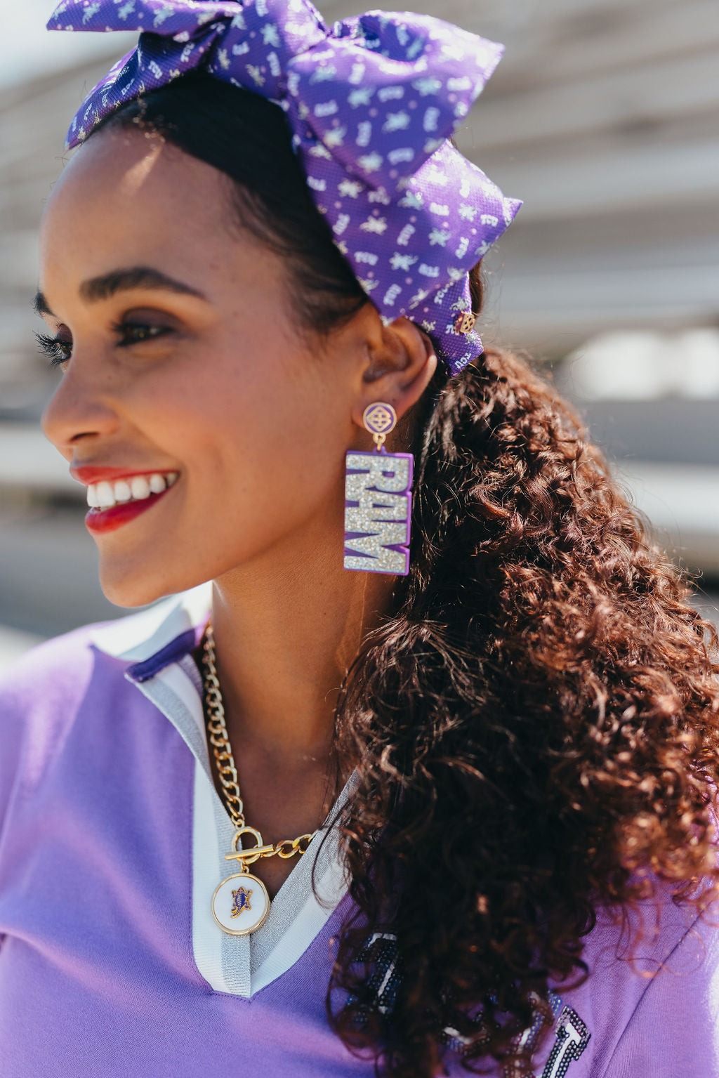 TCU Silver Glitter and Purple RIFF RAM Earrings