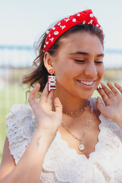 Alabama White & Crimson Glitter ROLL TIDE Earrings