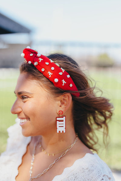 Alabama White & Crimson Glitter ROLL TIDE Earrings