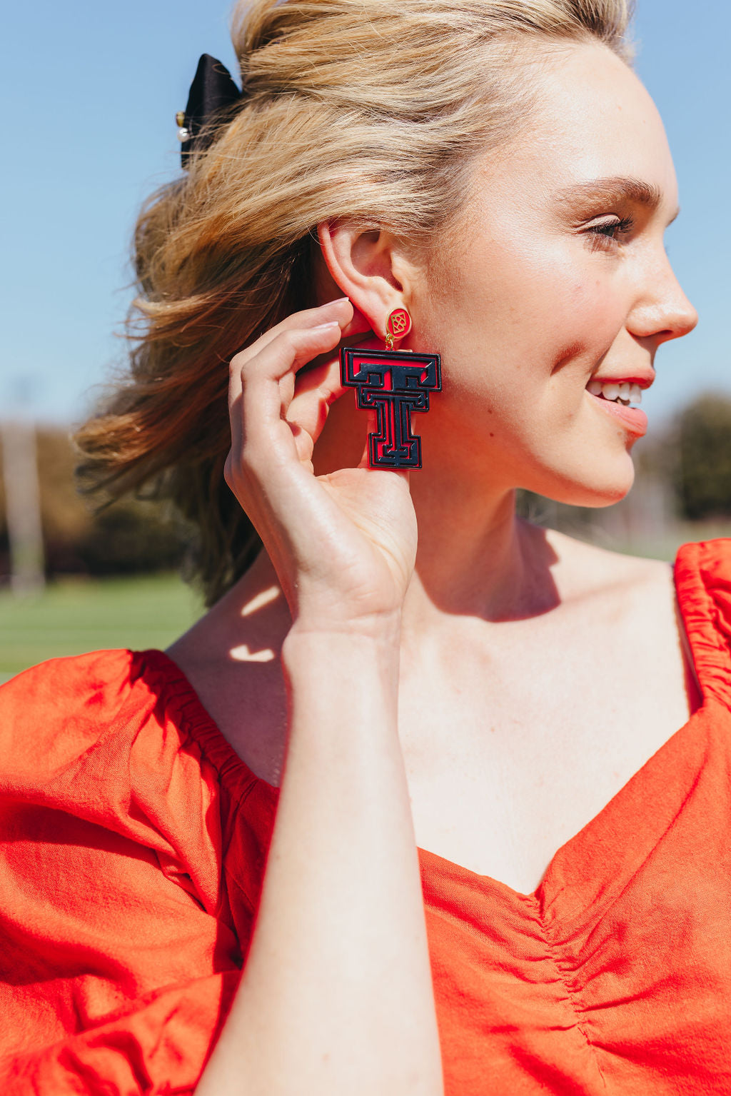 Texas Tech Black and Red Double T Earrings