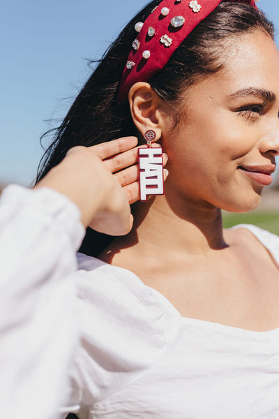 Mississippi State White HAIL STATE Earrings