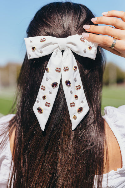 Mississippi State White Bow Barrette