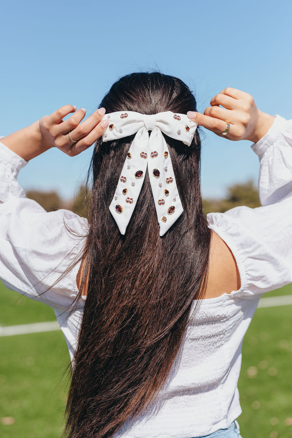 Mississippi State White Bow Barrette