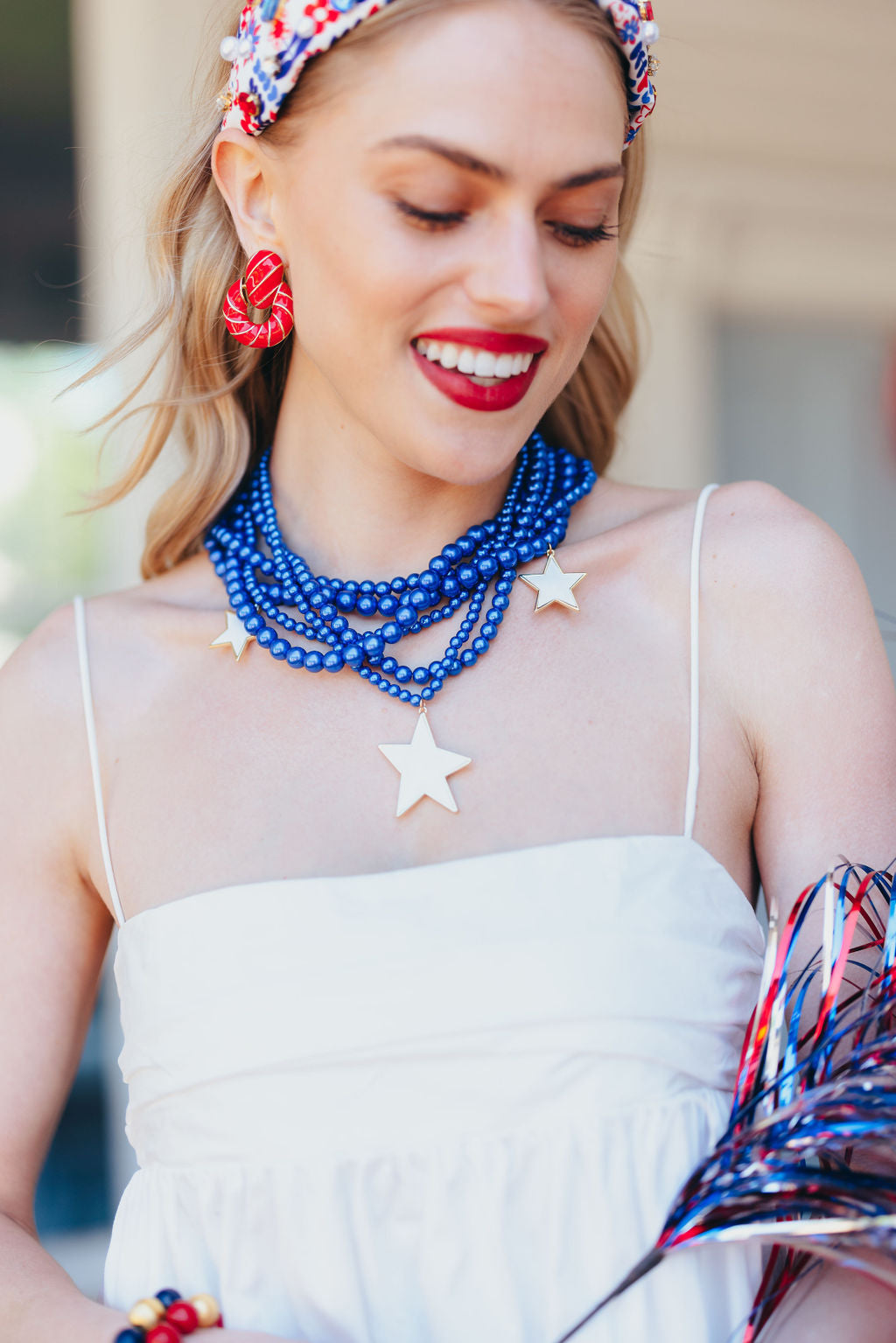 Multi Strand Blue Necklace with Stars