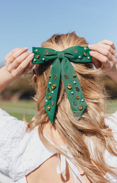 Baylor Green Bow Barrette