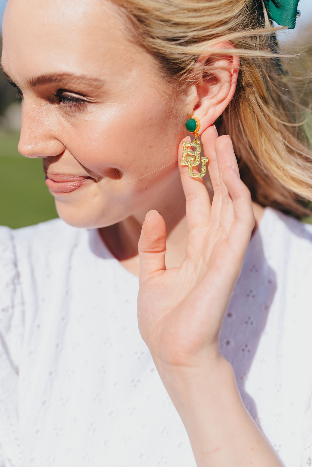 Baylor Mini Gold Glitter Logo Earrings