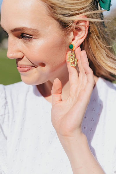 Baylor Mini Gold Glitter Logo Earrings