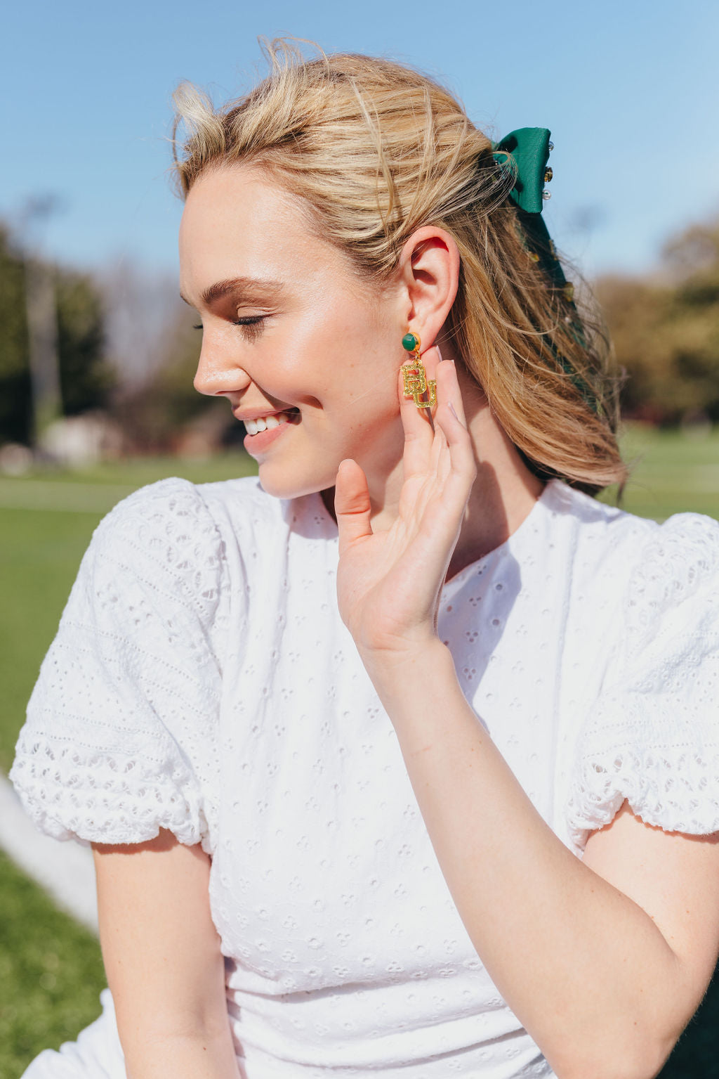 Baylor Mini Gold Glitter Logo Earrings