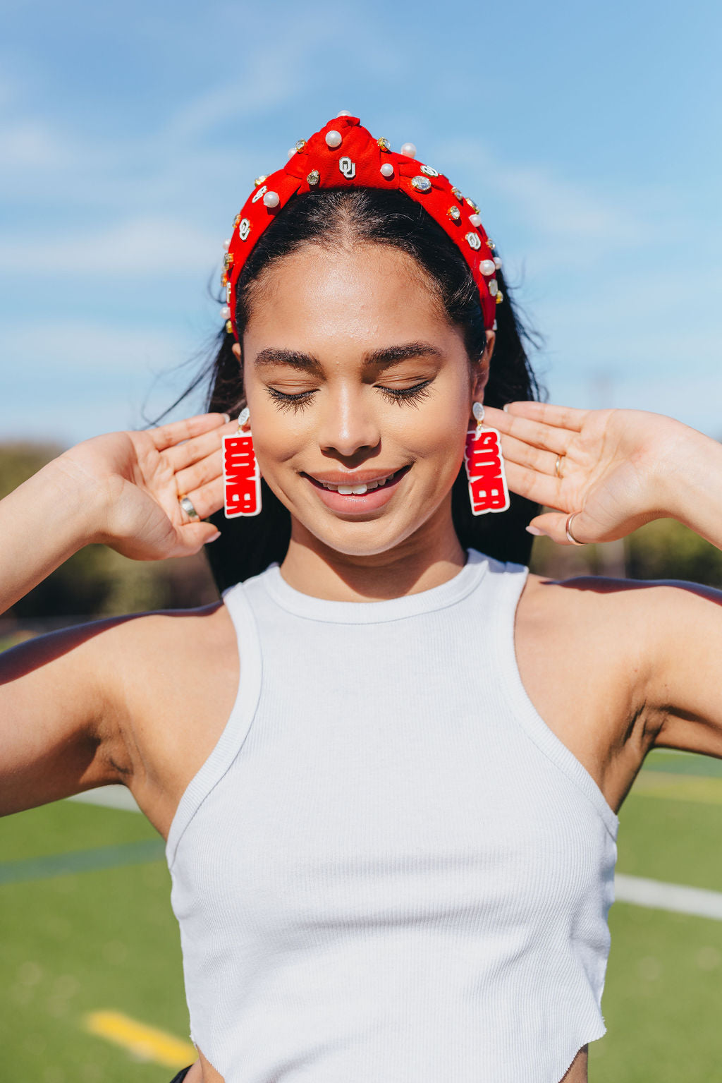 Oklahoma Crimson and White BOOMER SOONER Earrings