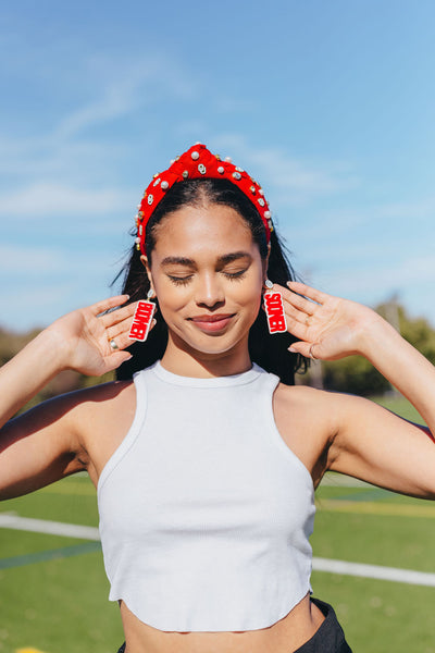 Oklahoma Crimson and White BOOMER SOONER Earrings