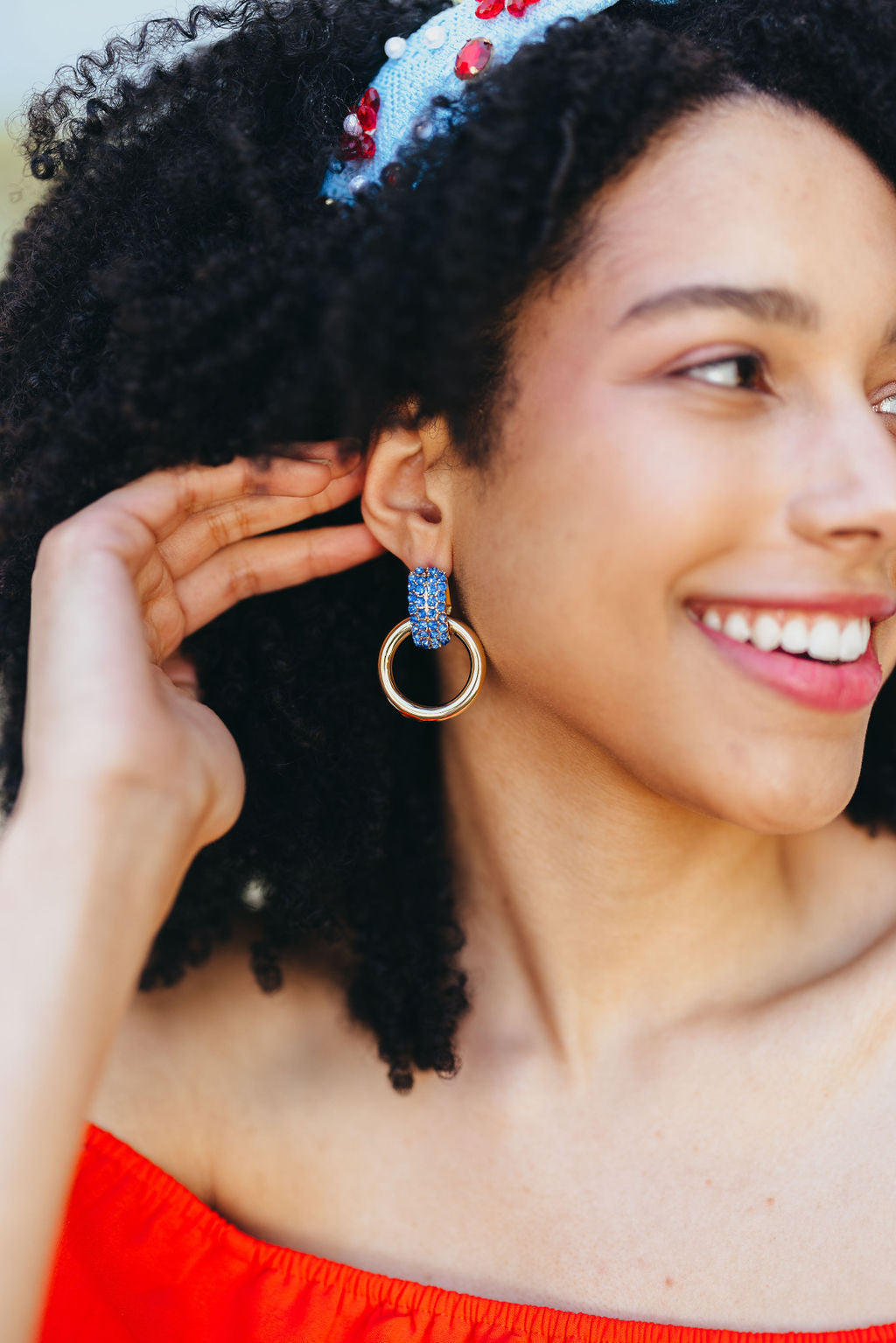 Blue Crystal & Gold Knocker Earrings