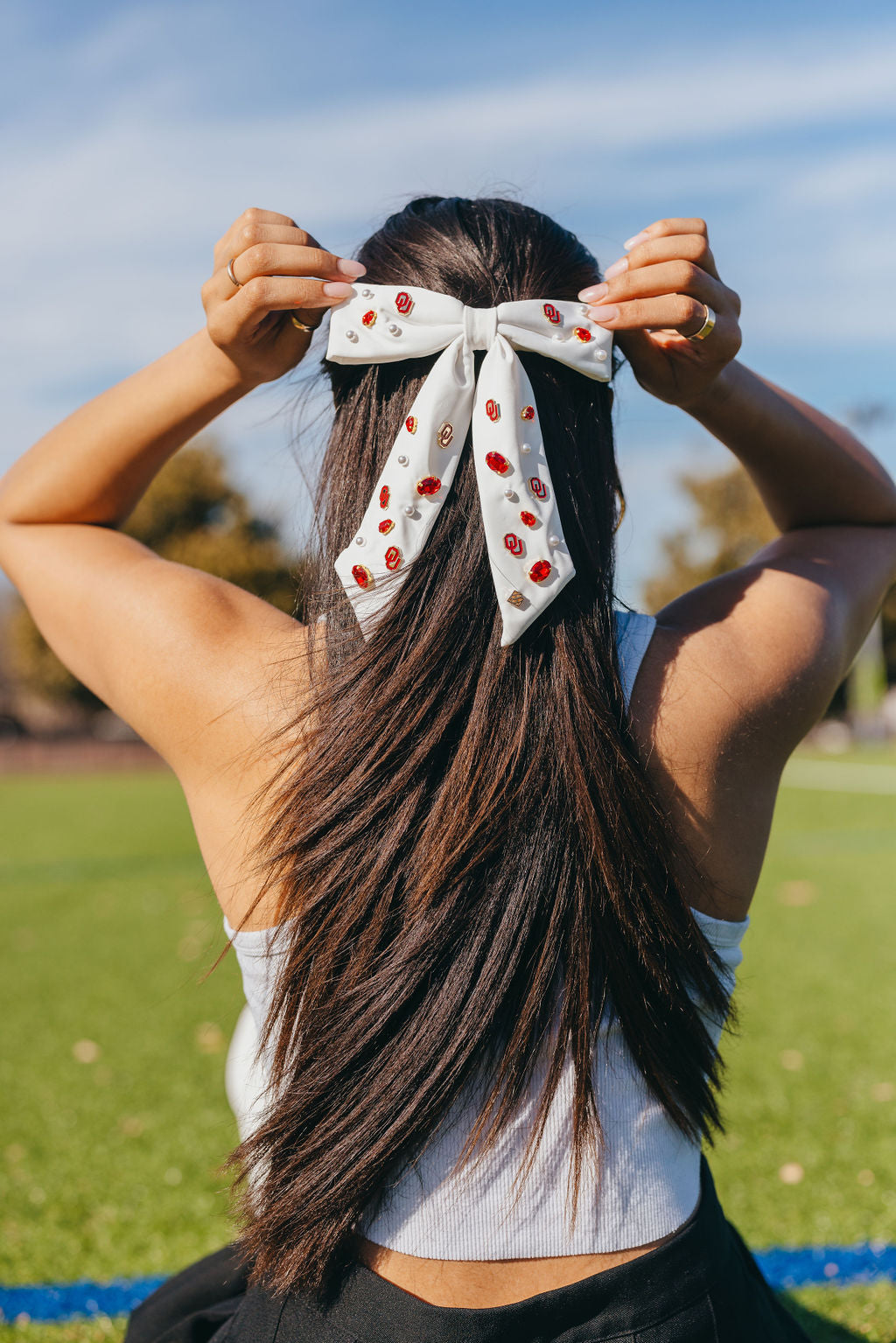 White OU Bow Barrette