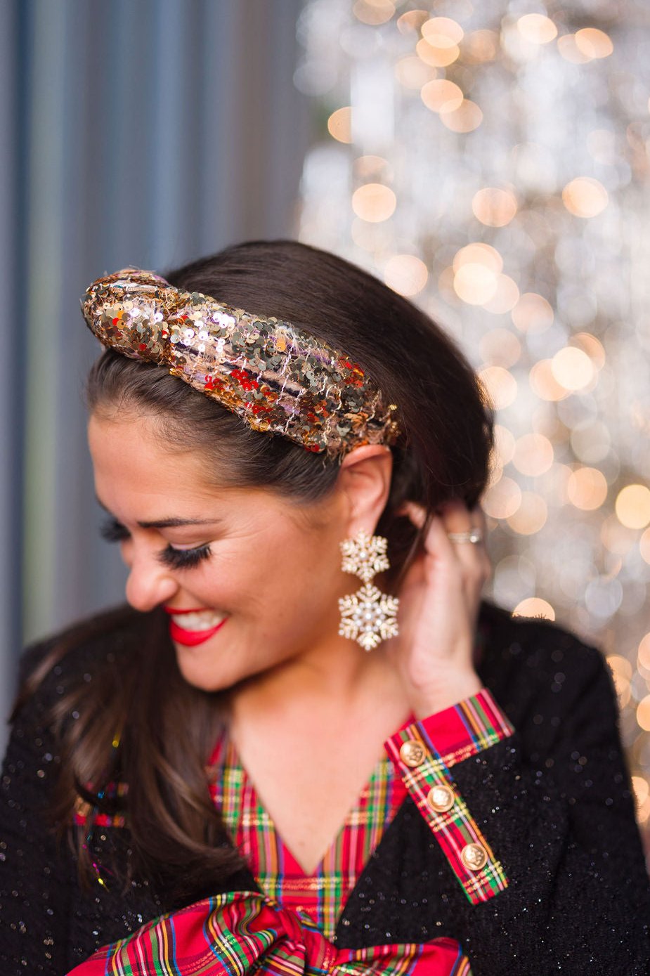 Adult Size Antique Gold Sequin Tweed Headband