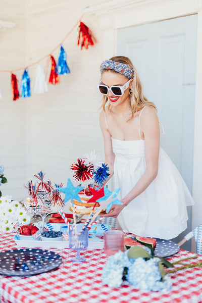 Denim Eyelet Headband with Flags & Stars