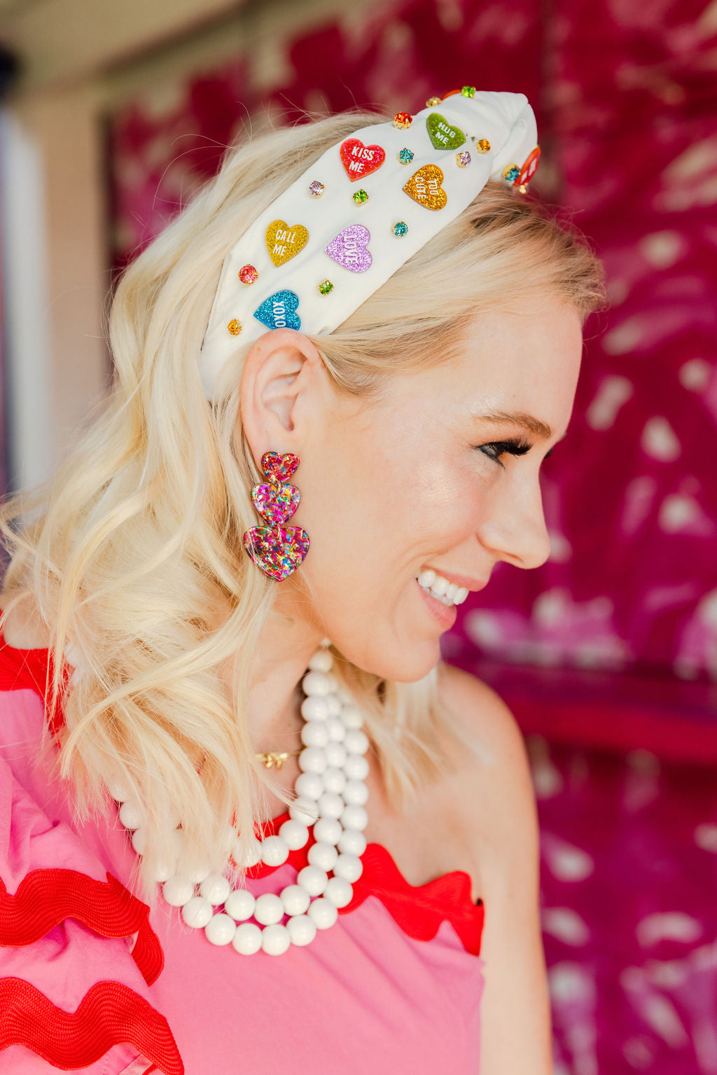 Adult Size White Headband with Multi Color Candy Hearts