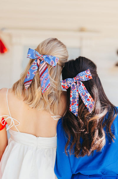 Blue Bandana Bow Barrette