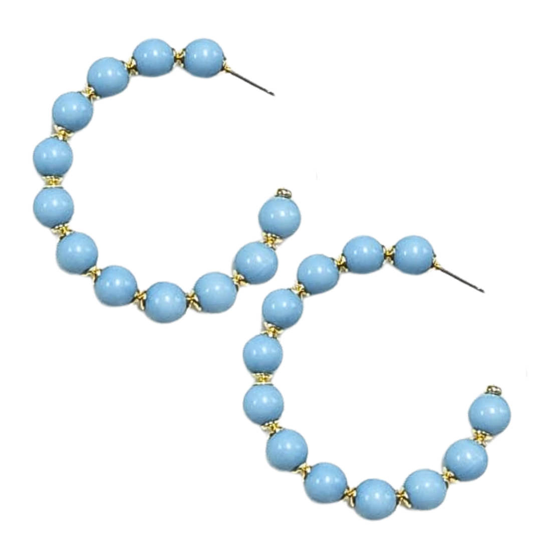 Powder Blue Beaded Hoop Earrings