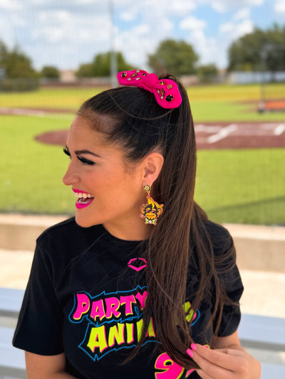 Party Animals Pink Logo Bow Scrunchie