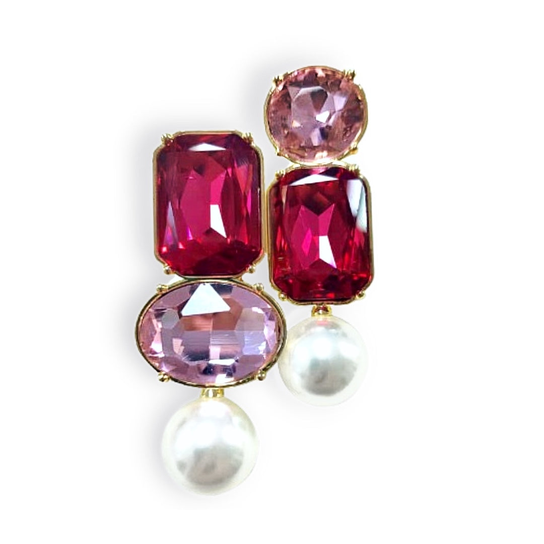 BC x Stylin Brunette - Maroon and Blush Jewel & Pearl Earrings