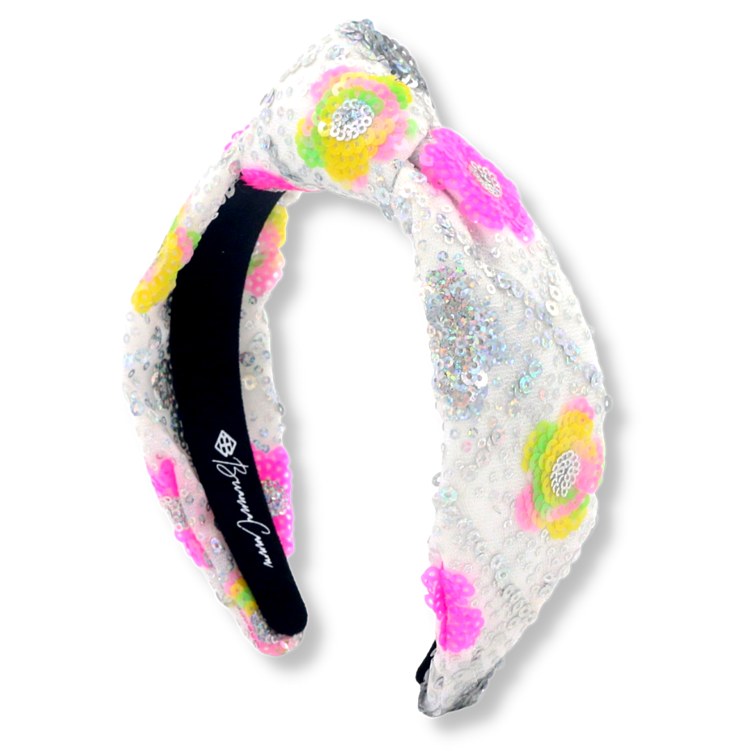 Adult Size Sequin Headband with Bright Flowers