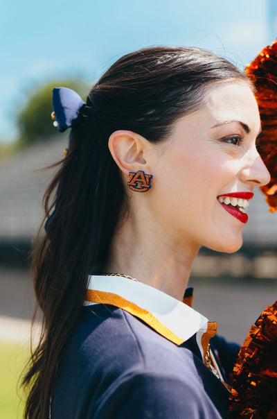 Auburn Orange Glitter & Navy AU Logo Studs