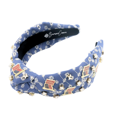 Denim Eyelet Headband with Flags & Stars