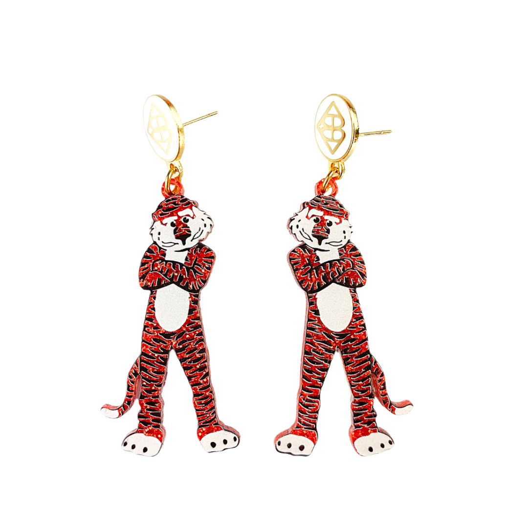 Auburn Orange Glitter Aubie Earrings