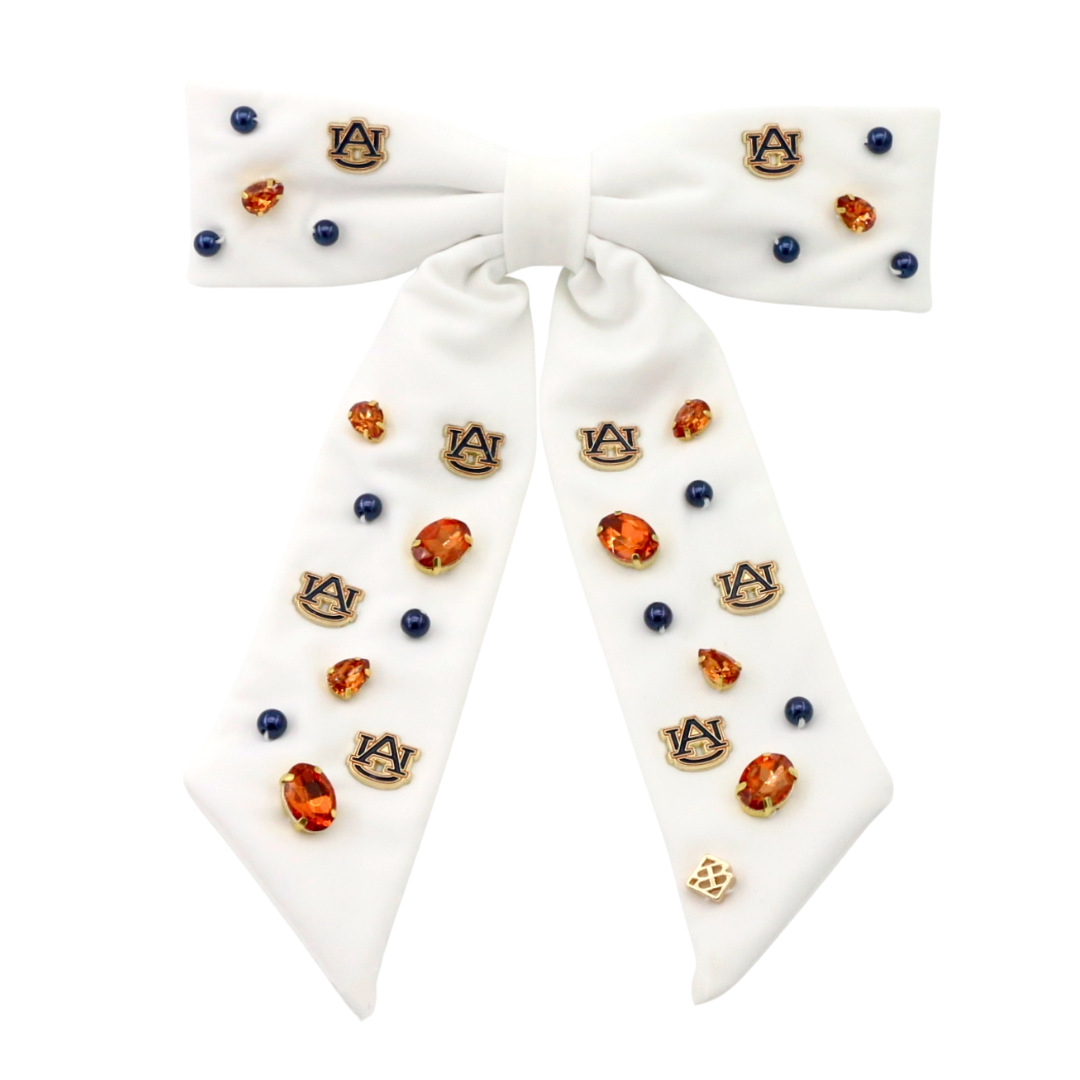 Auburn White Bow Barrette