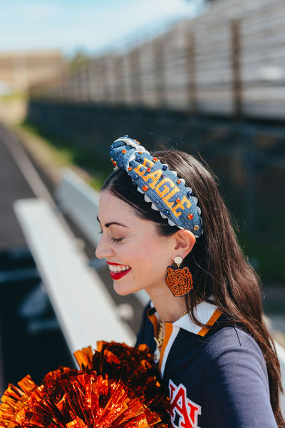 Orange Glitter & Navy Tiger Face Earring