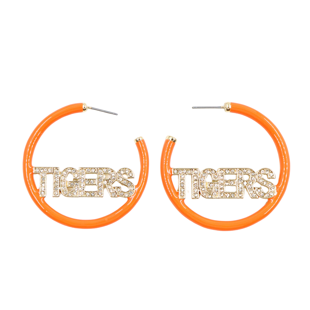 Tigers Orange Pavé Hoop Earrings