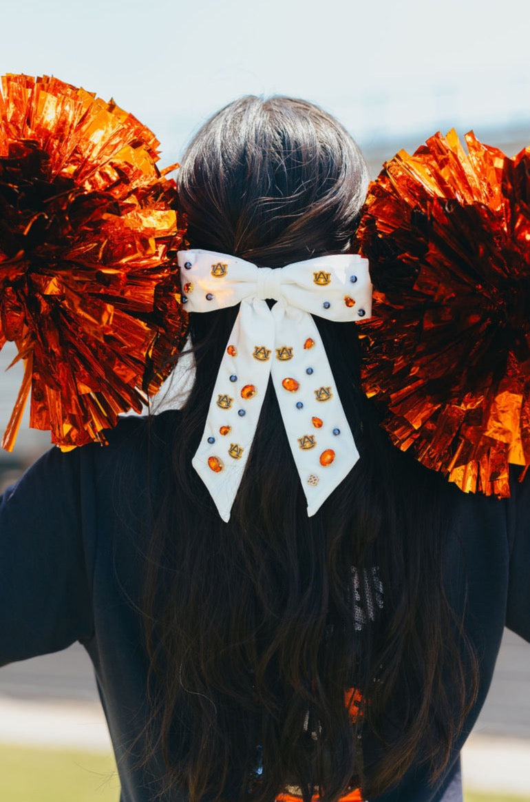 Auburn White Bow Barrette