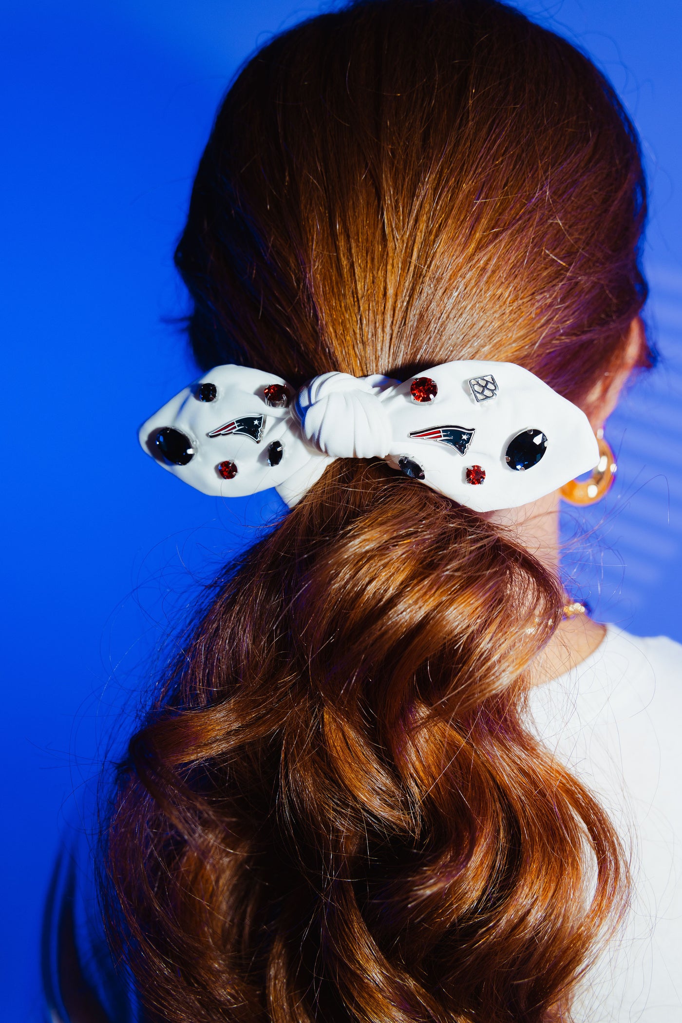 New England Patriots White Logo Bow Scrunchie