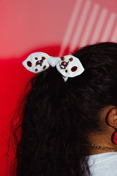 Tampa Bay Buccaneers White Logo Bow Scrunchie