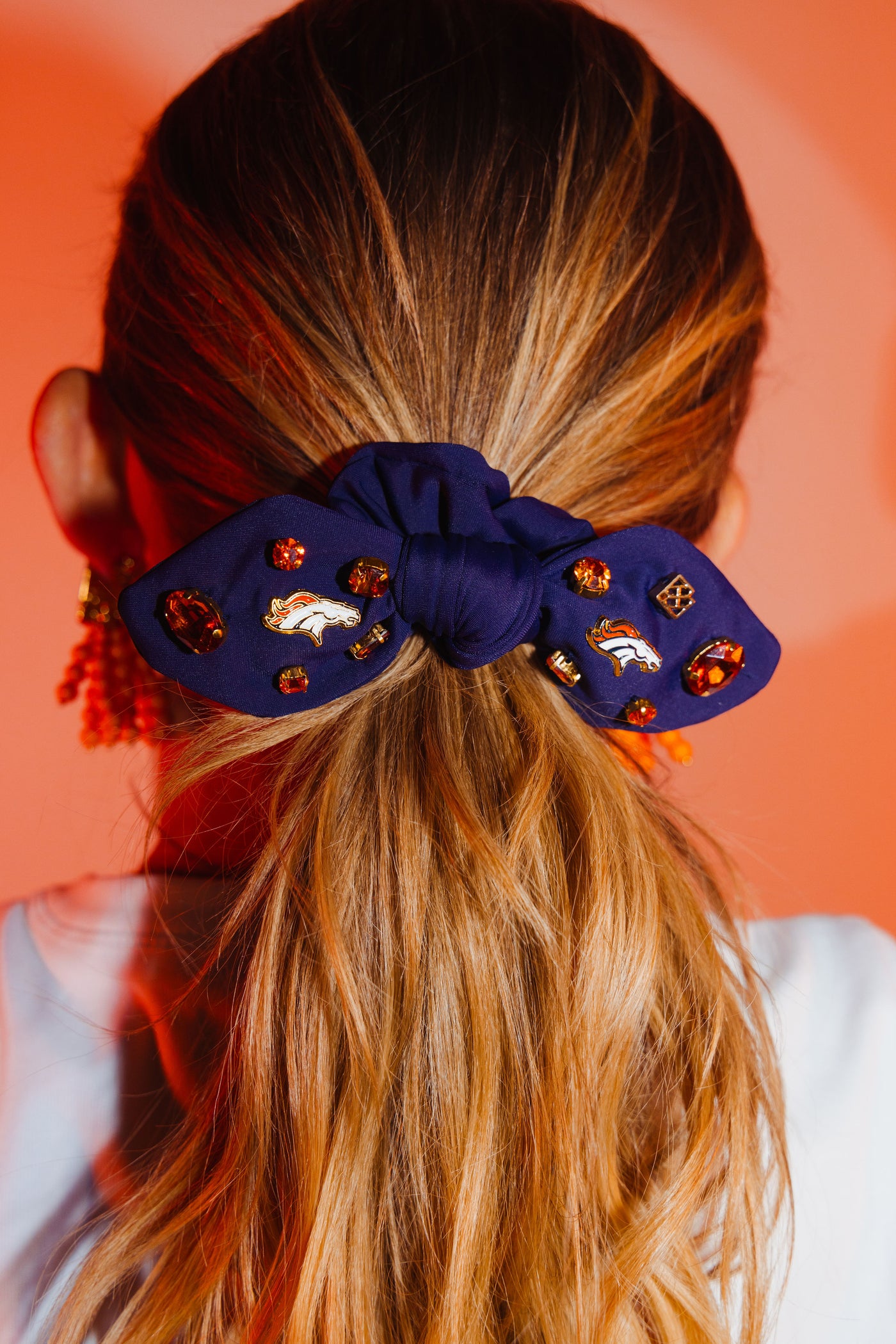 Denver Broncos Navy Logo Bow Scrunchie