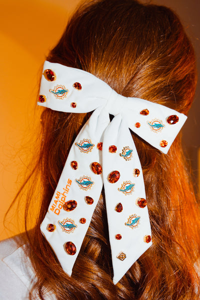 Miami Dolphins White Bow Barrette