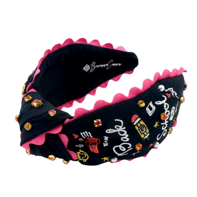 Black Embroidered Back to School Headband with Crystals