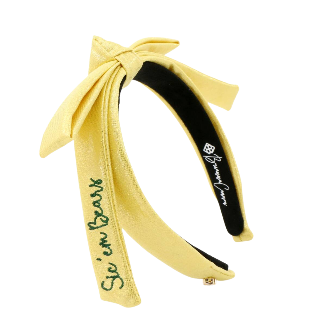 Baylor Yellow Thin Embroidered Ribbon Bow Headband