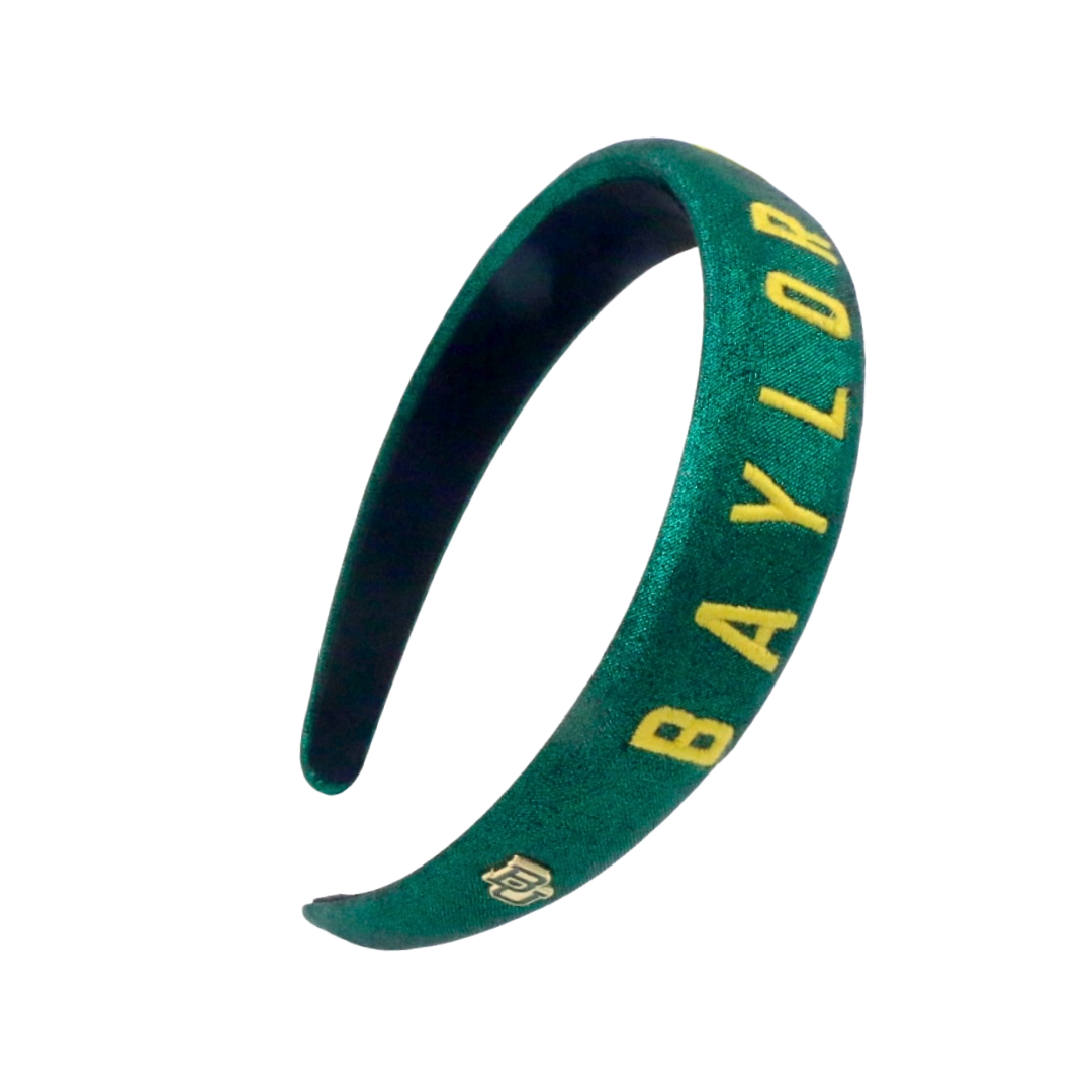 Baylor Green Thin Embroidered Headband