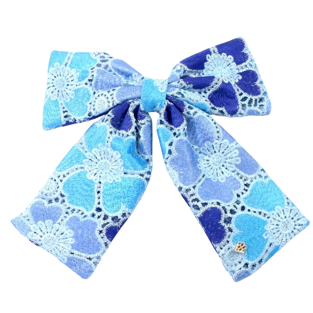 Blue Mosaic Lace Flowers Bow Barrette