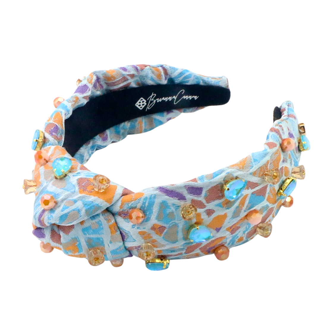 Adult Size Mosaic Headband with Blue & Orange Crystals