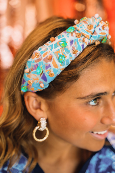 Adult Size Mosaic Headband with Blue & Orange Crystals