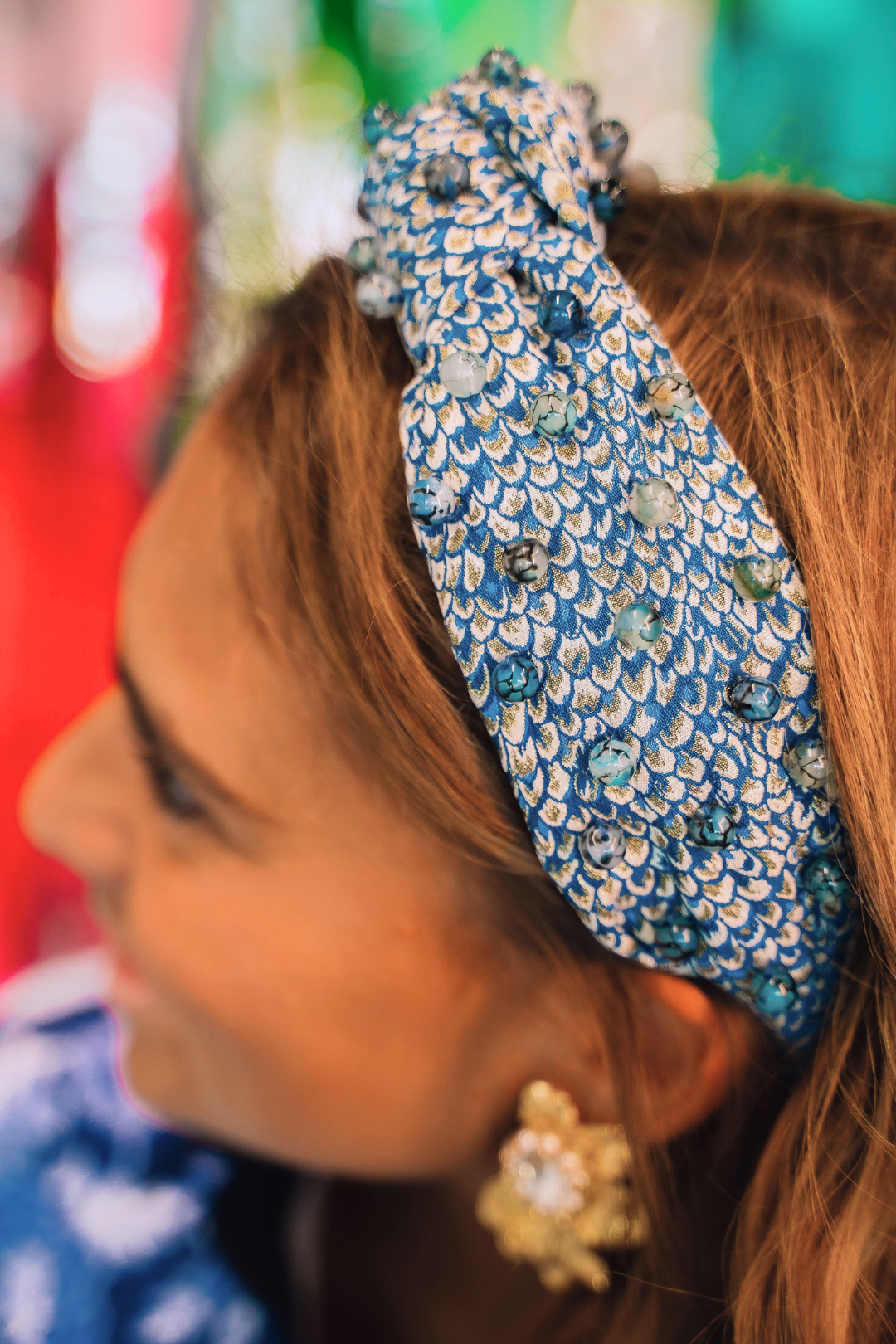 Peacock Blue Headband with Blue Marbled Beads