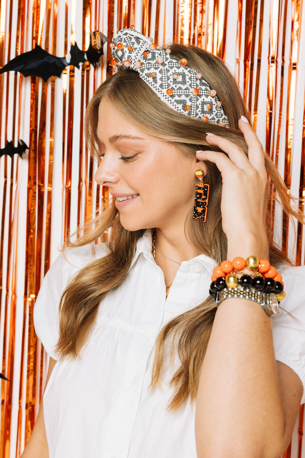 TRICK or TREAT Earrings with Embroidered Candy Corn