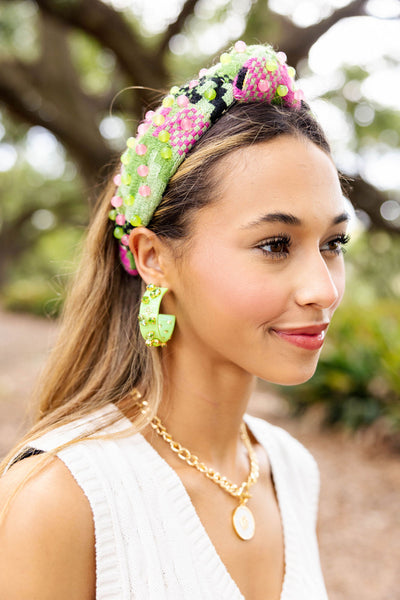 Green & Pink Knit Headband with Beads