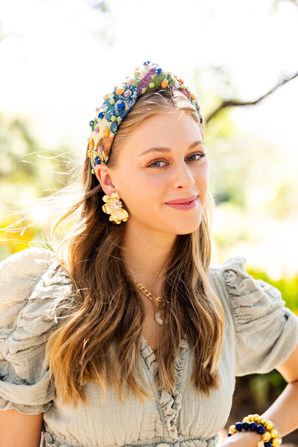 Golden Bloom Statement Earrings in White