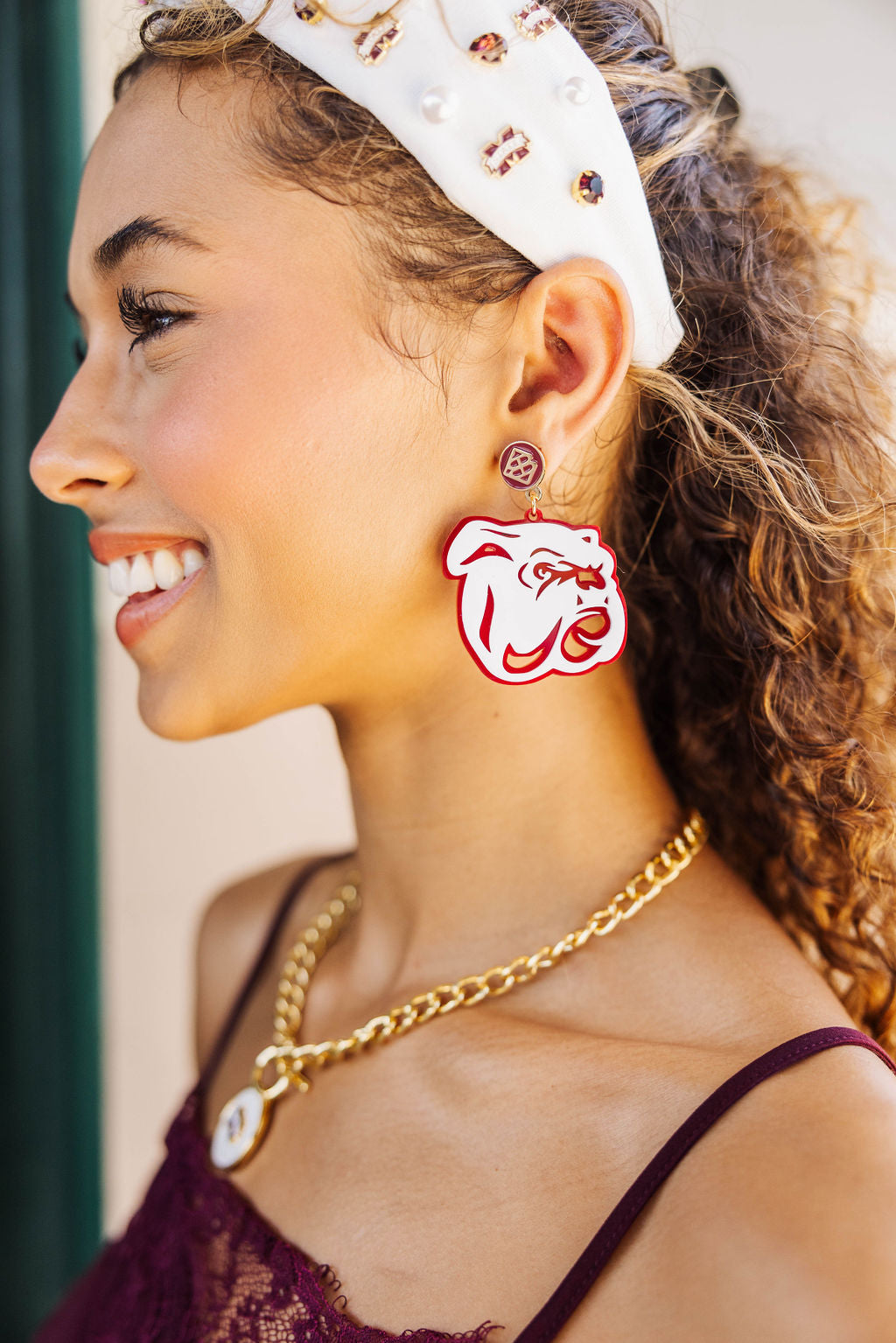 Mississippi State White Bulldog Logo Earrings