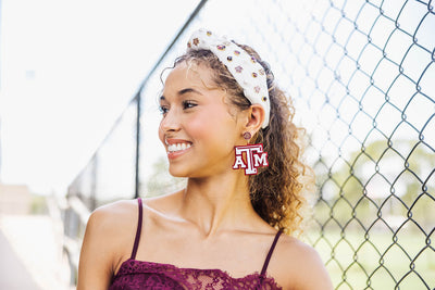 Texas A&M White and Maroon Logo Earrings