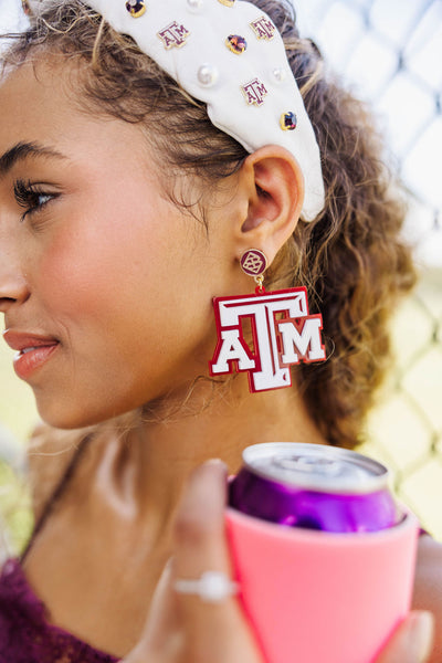 Texas A&M White and Maroon Logo Earrings